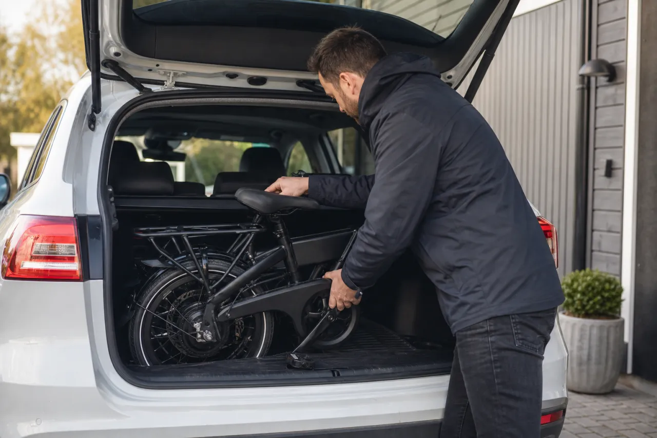 Hopfällbar elcykel för bil och husbil – får den plats?