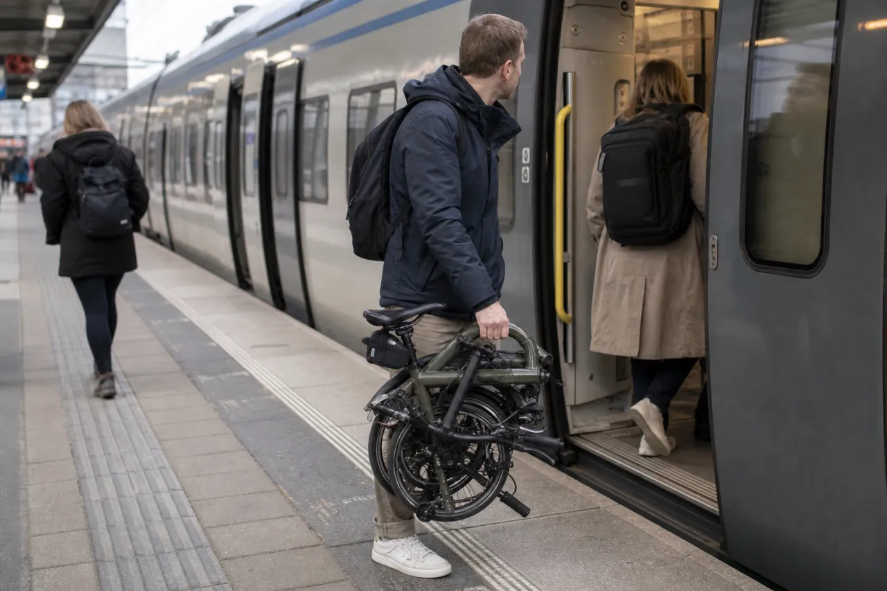 Hopfällbar elcykel på tåg och buss: vad som gäller