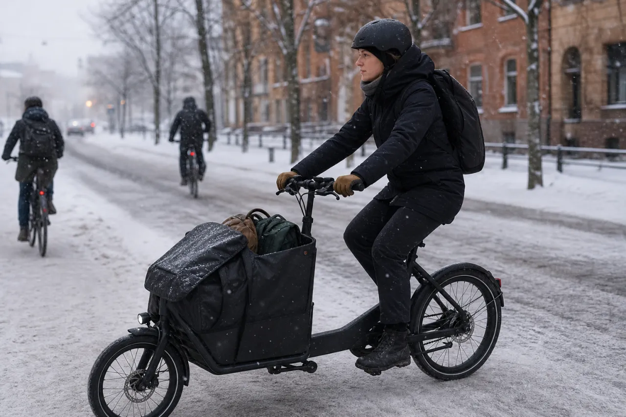 Vinterpendling med elcykel: kläder och vattentät väska